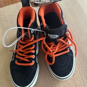 Vans Kids Black and Orange High-Top Sneakers BNWT